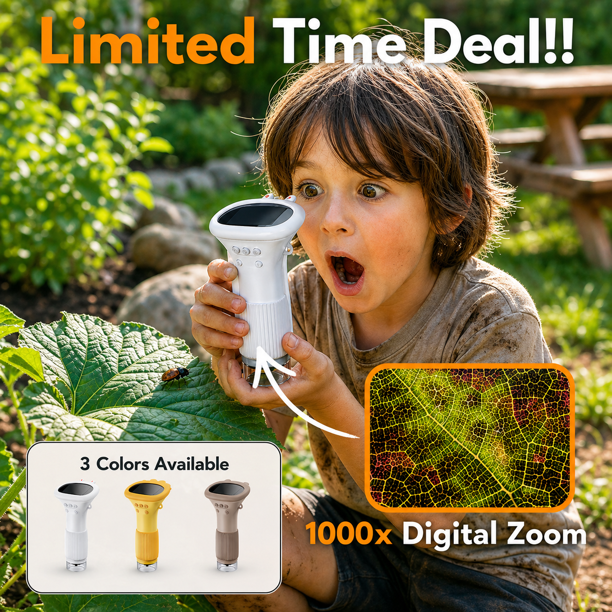 1000x Zoom Kids Microscope with 2-Inch Screen