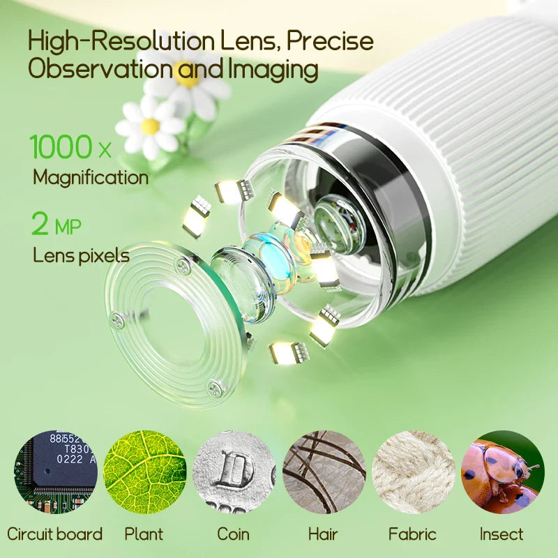 1000x Zoom Kids Microscope with 2-Inch Screen