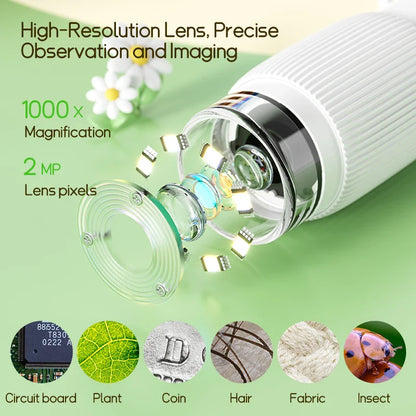 1000x Zoom Kids Microscope with 2-Inch Screen